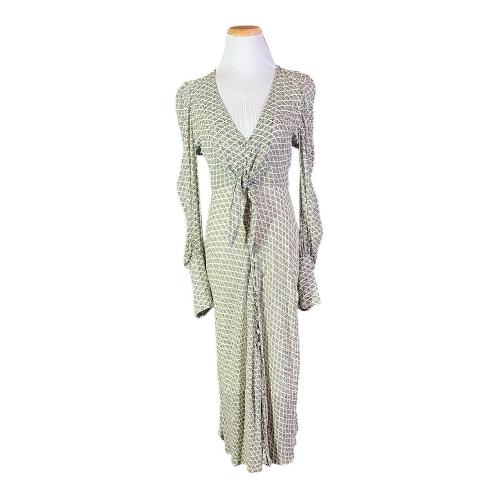 Ghost Size XXS Sheer Bias-Cut Dress Print Tie Front Slip Lining